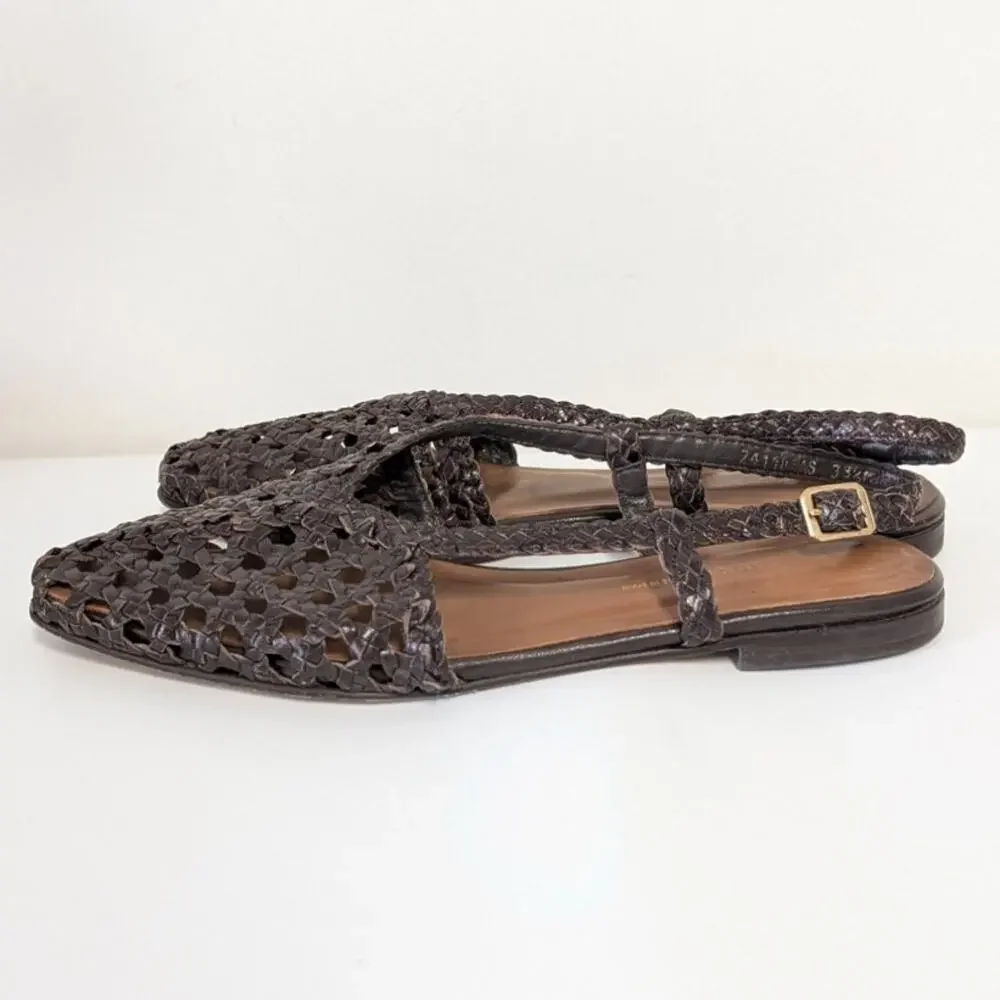 Margaux The Altea Espresso Woven Leather Slingbacks Sandals Womens EU39.5/US9